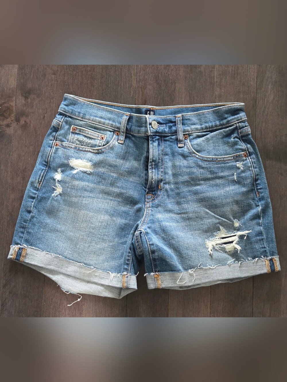 GAP 1969 Classic Distressed Denim Shorts - Light Blue